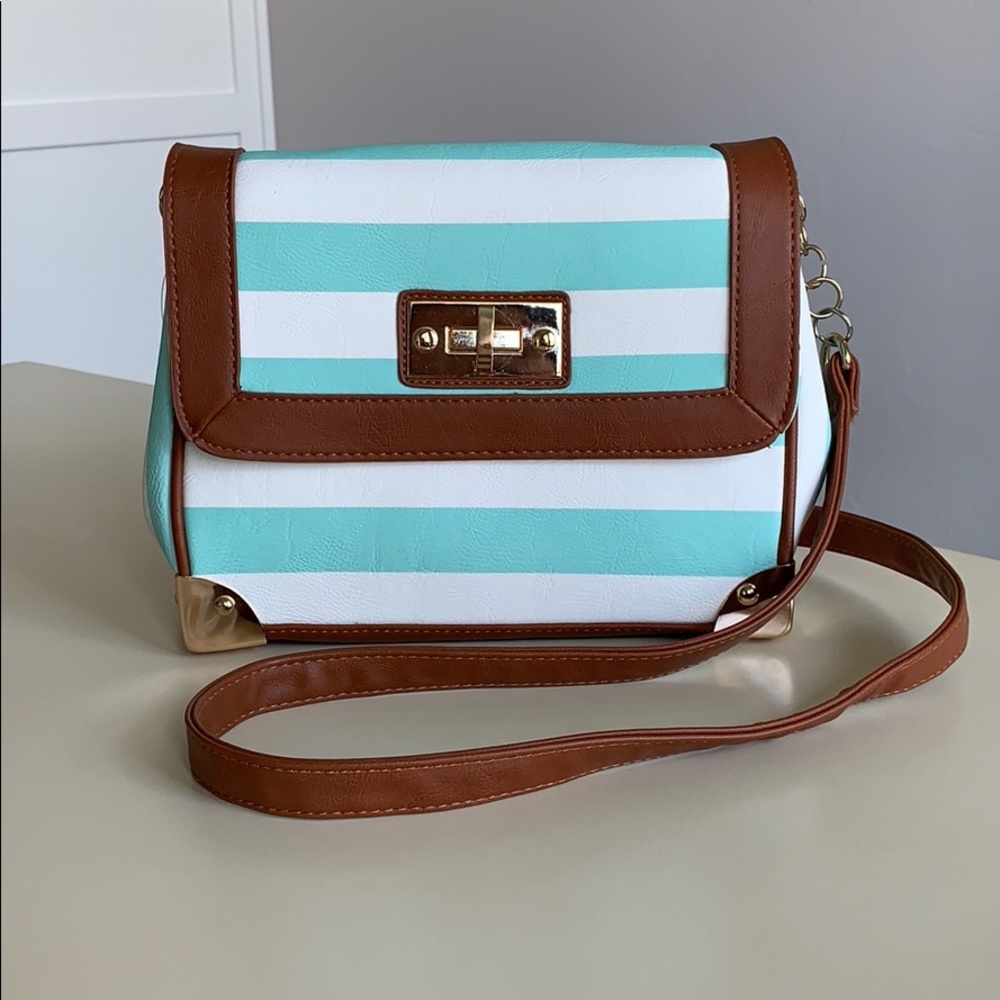Wilsons Leather mint green stripe crossbody purse